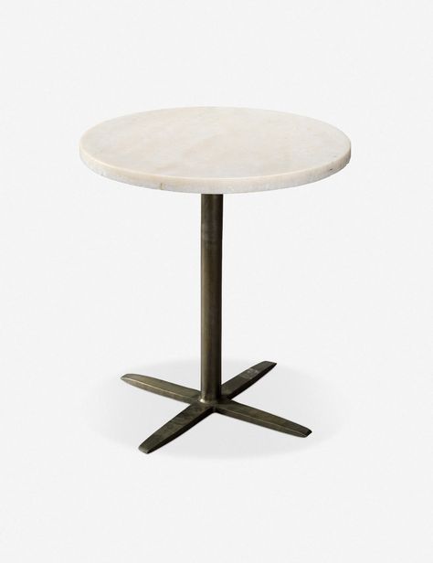 White marble and gunmetal combine to bring a modern-industrial look to this round table. The versatile bistro design can be used as a simple end table in spaces with minimalist aesthetics. Modern Bistro, Bistro Design, White Marble Side Table, Contemporary Side Tables, Modern Home Furniture, Living Room Accent Tables, Marble Side Tables, Metal Side Table, Living Room End Tables