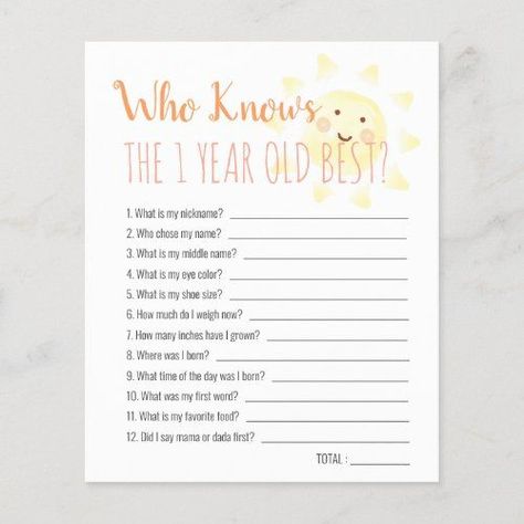 $ 1.2 | Sunshine Who Knows 1yo Best 1st Birthday Game #sunshine, watercolor, yellow, 1st birthday, first birthday, game, party, who knows 1st Birthday Trivia, Would He Rather, Sunshine Watercolor, 1st Birthday Games, 1st Birthday Party Games, First Birthday Game, Sunshine First Birthday, First Birthday Games, 1 Year Birthday