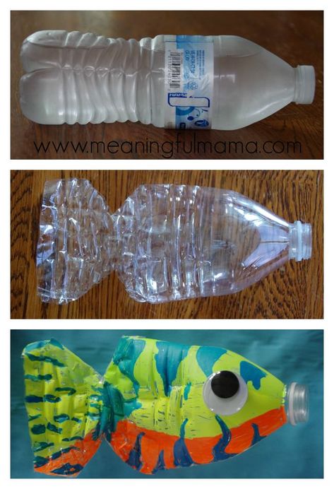 Water Bottle Fish, Fish Crafts Kids, Recycling Projects For Kids, Bat Monster, Bottle Fish, Monster Pumpkin, Water Bottle Crafts, Fish Craft, Recycled Art Projects