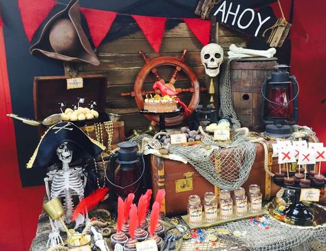 Pirate / Birthday ""It's A Pirate's Life For Me!"" | Catch My Party Goonies Birthday, Goonies Party, Octopus Party, Pirate Octopus, Pirates Theme, Pirate Halloween Party, Pirate Birthday Cake, Pirate Themed Birthday Party, Pirate Photo