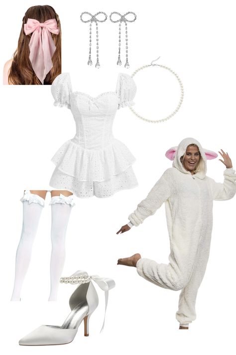 Mary And Lamb Costume, Duo Halloween Costumes Iconic, Little Bo Peep Costume Diy, Sheep Costume Women, Little Bo Peep Costume Women, Sheep Halloween Costume, Sheep Outfit, Spirit Weeks, Little Bo Peep Costume