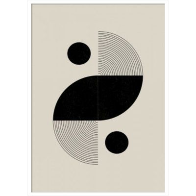 A minimalist black and white palette elevates this print’s balanced composition of wedges, stripes, and circles. It’s giclee-printed on paper using fade-resistant inks + arrives in a solid wood frame. An acrylic cover protects it from UV rays, while included hardware offers hassle-free hanging. AllModern Size: 41" H x 30" W x 1" D, Format: White AllModern Aceton Bab No 3 By The MIUUS STUDIO Framed Art Print in White | Size 41" H x 30" W x 1" D Balance Composition Design, Asymmetrical Balance Art, Circle Graphic Design, Black And White Palette, Asymmetrical Balance, Minimal Painting, White Palette, Art Noir, Balance Art