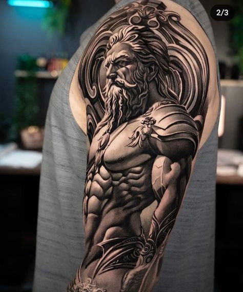 Greek Shoulder Tattoo, Samurai Warrior Tattoo, Mythology Tattoos, Leg Tattoo Men, Greek Tattoos, Warrior Tattoo, Trash Polka, Samurai Warrior, Realism Tattoo