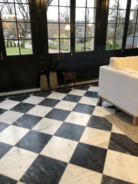 Black And Cream Marble Floor, Black And White Chequered Floor Bathroom, Black And White Porcelain Floor Tile, Black And White Tile Living Room, Large Black And White Tile Floor, Black And White Marble Floor Kitchen, Black And White Marble Kitchen Floor, Checked Tile Floor, Checker Bathroom Floor