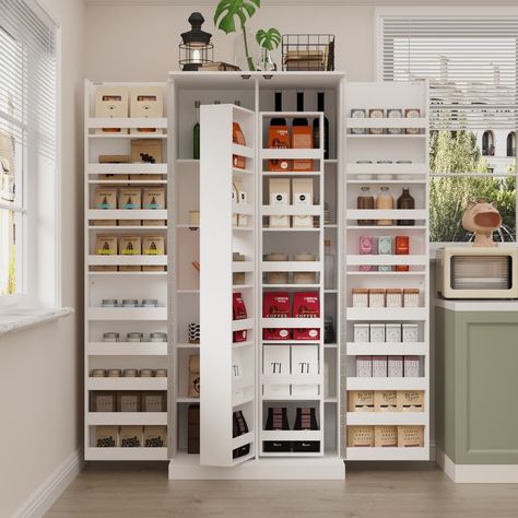 Versatile Kitchen Organizer: Compact 31.5" Cabinet with Smart Storage - Bed Bath & Beyond - 39388803 Galley Kitchen Storage, Pantry Cabinet Organization, Evergreen Decor, Smart Kitchen Storage, Food Pantry Cabinet, Smart Storage Ideas, White Pantry, Organizing Life, White Storage Cabinets