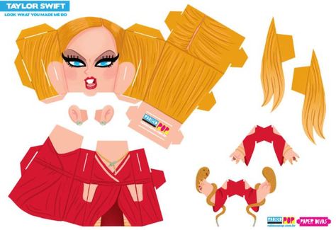 Paper Doll Craft, Paper Divas, Paper Toy, Red Suit, Pop Singers, Paper Toys, Paper Models, Doll Crafts, Paper Doll