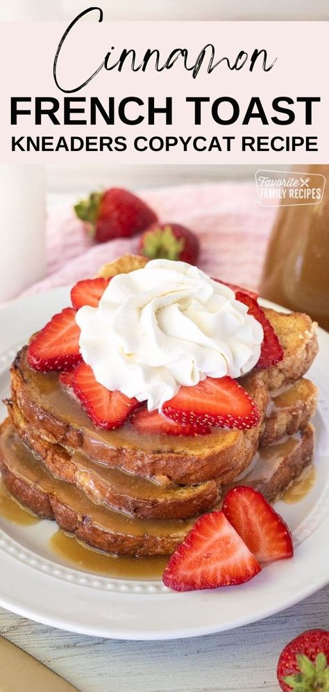 This Cinnamon French Toast recipe tastes exactly like the favorite breakfast dish from Kneaders Bakery and Cafe. The thick, cinnamon swirl bread makes the perfect, fluffy base. The batter is full of cinnamon and vanilla flavor. Last, but certainly not least, the Kneaders famous caramel syrup drizzled over the top. Cinnamon French Toast Recipe, Swirl Bread, Cinnamon Swirl Bread, Cinnamon French Toast, Vanilla Flavor, Caramel Syrup, Cinnamon Swirl, French Toast Recipe, Copycat Recipe