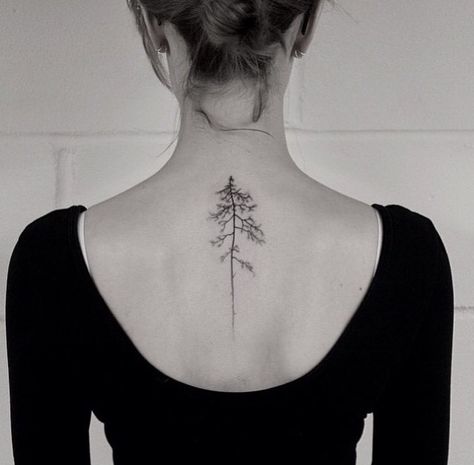 Tattoo Pine Tattoo, Feminine Back Tattoos, Tree Tattoo Back, Roots Tattoo, Tattoo Son, Pine Tree Tattoo, Tattoo Trend, Dot Tattoos, Tree Of Life Tattoo