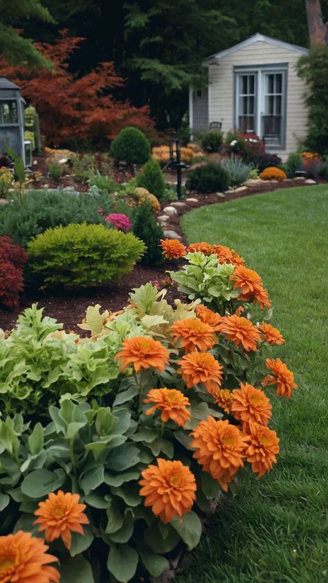 Fall Planting Perennials Zone 5, Autumn Garden Ideas, Border Gardens, Fall Garden Ideas, Halloween Plants, Fall Flowers Garden, Patch Party, Front Flower Beds, September Flowers