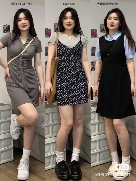 Plus Size Korean Outfits Summer, Casual Dress For Chubby Ladies, Korean University Outfit Summer, Mid Size Korean Fashion, Korean Outfit Plus Size, Curvy Korean Outfits, Midsize Asian Fashion, Korean Outfits Plus Size, Midsize Korean Fashion