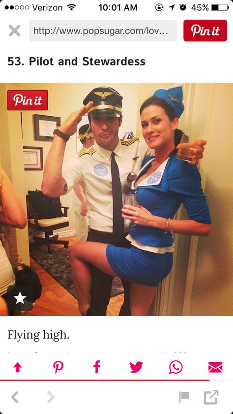 Flight attendant pilot Halloween Couples Costume Ideas, Couples Costume Ideas, Flight Attendant Costume, Decades Costumes, Halloween Couples Costume, Most Creative Halloween Costumes, Pilot Costume, Unique Couple Halloween Costumes, Best Couples Costumes