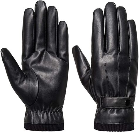 SANKUU Men's Winter Black Gloves Leather Touchscreen Snap Closure Cycling Glove Outdoor Riding Warm Waterproof Gloves at Amazon Men’s Clothing store Mens Winter Gloves, Soft Gloves, Warmest Winter Gloves, Cold Weather Gloves, Black Leather Gloves, Driving Gloves, Cycling Gloves, Waterproof Gloves, Winter Gloves