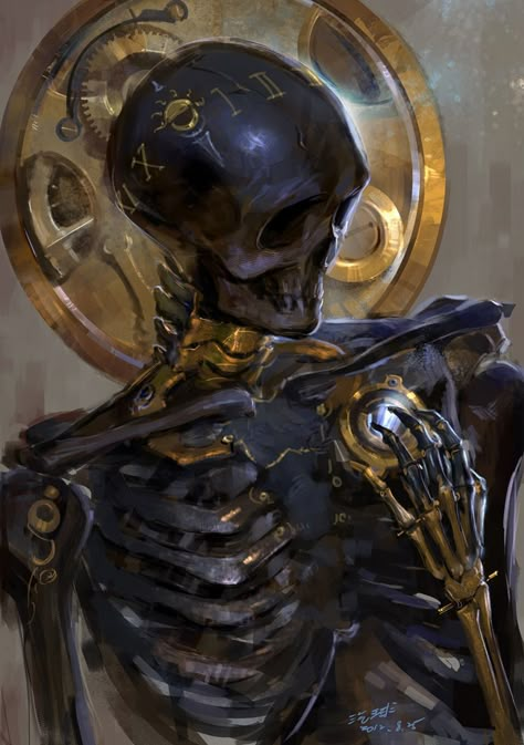 the_nick_of_time_by_kyzylhum join us http://pinterest.com/koztar/ Art Steampunk, Skeleton Art, 다크 판타지, Steampunk Art, Arte Animal, Monster Art, Skull And Bones, Skull Art, Creature Art