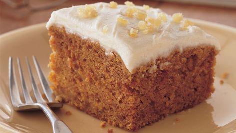 Ginger Carrot Cake Recipe - BettyCrocker.com Best Ever Carrot Cake, Applesauce Spice Cake, Carrot Cake Ingredients, Carrot Cake Recipe Easy, Carrot Cake Cheesecake, Pumpkin Cheesecake Recipes, Ginger Cake, Homemade Applesauce, White Frosting