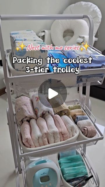 🏠 Home Swee Home on Instagram: "I packed all the frequently used items for baby K here, so we can conveniently grab whatever's needed quickly!  Tier 1: Baby's diaper change needs 👶🏻 Diapers 👶🏻 Kitchen towel 👶🏻 Wet tissue  Tier 2: Baby's clothing 👶🏻 Swaddles 👶🏻 Burp cloths 👶🏻 Handkerchiefs   Tier 3: Pump items 👶🏻 Breast pump & parts 👶🏻 Milk storage bags 👶🏻 Breastpads  And the best part is that the items in the lower tier can still be easily reached since the baskets can be pivoted to be on the same level!! We wheel it around the nursery - from the nursing chair to the changing station and to the baby cot when needed.   This trolley can also be used to store small kitchen appliances or cleaning items! Comment "TROLLEY" below for the link to be sent to you! :)  #3tiertrolle Rolling Cart Organization Baby, Baby Cart Ideas, Changing Station Nursery, Infant Tips, Baby Trolley, Baby Changing Station, Milk Storage Bags, Diaper Changing Station, Diaper Caddy