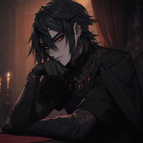 Vampire Anime Guy Dark, Long Black Hair Anime Guy, Vampire Guy Art, Dhampir Male Art, Vampire Character Art Male, Vampire Male Oc, Vampire Pfp Male, Vampire Anime Guy, Anime Vampire Guy