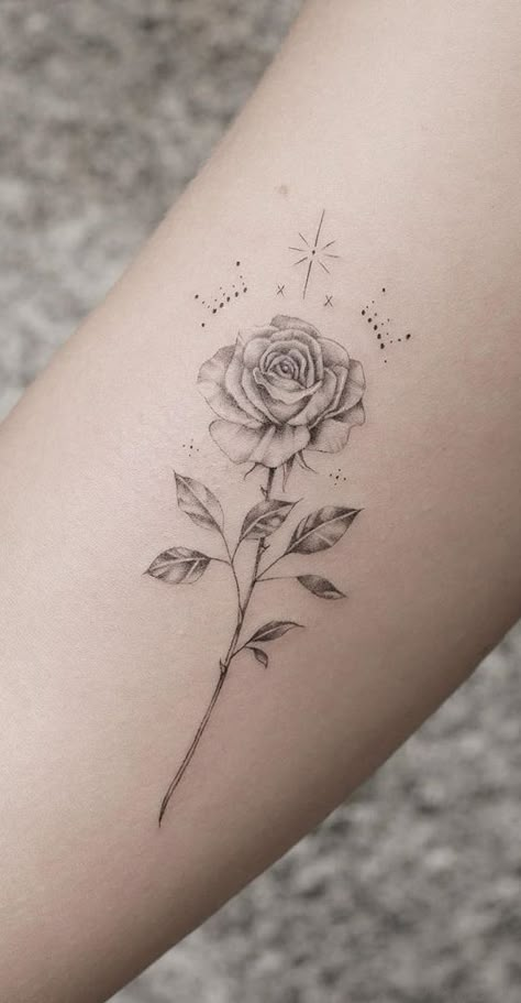 One Rose Tattoo, Rose Tattoo Fine Line, Rose Line Tattoo, Rose Fine Line Tattoo, Fineline Rose Tattoo, Rose Back Tattoo, Fine Line Rose Tattoo, Rose Flower Tattoo, A Rose Tattoo