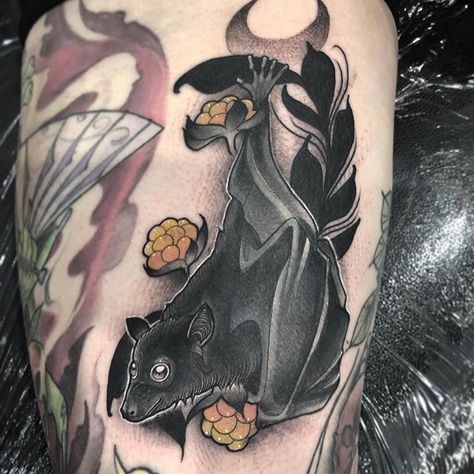 Fruit Bat Tattoo, Orchid Tattoo, Bat Tattoo, Fruit Bat, Cover Up Tattoo, Gorgeous Art, Animal Tattoos, Tattoo Art, Tattoos And Piercings