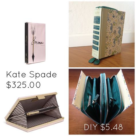 A few months ago, I discovered Kate Spade’s ingenius book clutches: book on the outside, clutch on the inside! As a bibliophile (book-lover) who often carries a book around in my purse anyway, I really loved this idea. It’s nerd meets chic! However, I didn’t love the price: $325! So, I set about making my Read More Kate Spade Book Clutch, Recycle Books, Value Village, Best Leather Wallet, Book Clutch, Book Purse, Diy Clutch, Diy Purse, Diy Book