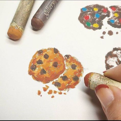 Cookies Painting Art, Oil Pastel Art Aesthetic, Crayon Drawing, Piskel Art, Oil Pastels Painting, Crayon Drawings, Oil Pastel Paintings, Oil Pastel Art, Oil Pastel Drawings