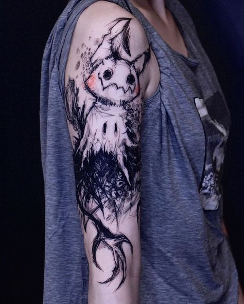 Cyberciligism Tattoo, Gengar Tattoo, Pokemon Sleeves, Gamer Tattoos, Ear Tattoo Ideas, Type Tattoo, Scary Tattoos, Pokemon Tattoo, Kawaii Tattoo