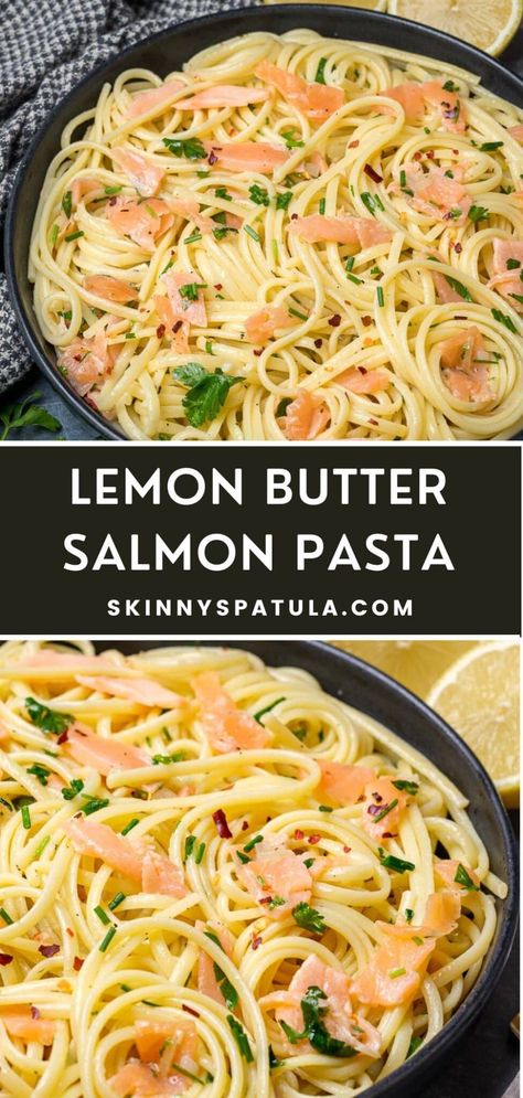 Lemon Butter Salmon Pasta Pasta With Asparagus, Salmon Pasta Recipes, Lemon Pasta Recipes, Lemon Butter Salmon, Pasta Calories, Smoked Salmon Pasta, Fish Pasta, Butter Salmon, Salmon Pasta