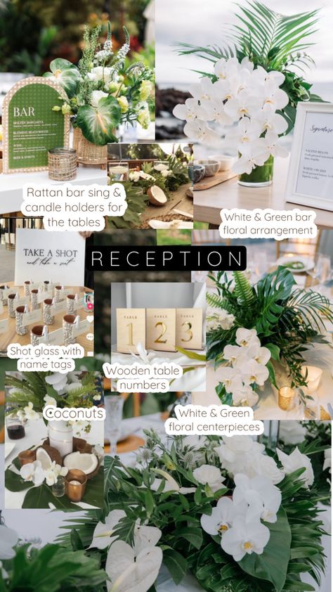 Reception Mood Board, Island Theme Wedding, Hawaiian Wedding Themes, Filipiniana Wedding Theme, Tropical Wedding Reception, Tropical Wedding Inspiration, Destination Wedding Decor, Riviera Maya Weddings, Tropical Beach Wedding