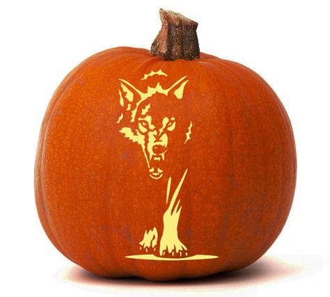 Dark-Wolf-pumpkin Wolf Jack O Lantern, Wolf Pumpkin Stencil, Wolf Pumpkin Carving Ideas, Dragon Pumpkin Carving Ideas, Werewolf Pumpkin Carving, Wolf Pumpkin Carving, Jackolantern Patterns, Wolf Pumpkin, Printable Pumpkin Carving Stencils