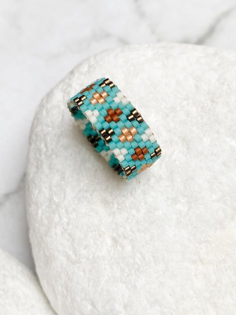 Aztec Blue Ring, Beaded Flower Rings, Celtic Minimal Jewelry, Gift Ideas for Woman, Valentines Day Gifts for Her, Simple Nature Ring - Etsy Beaded Flower Rings, Flower Rings, Jewelry Gift Ideas, Beaded Beads, Rings Unique, Everyday Ring, Blue Ring, Nature Ring, Everyday Rings