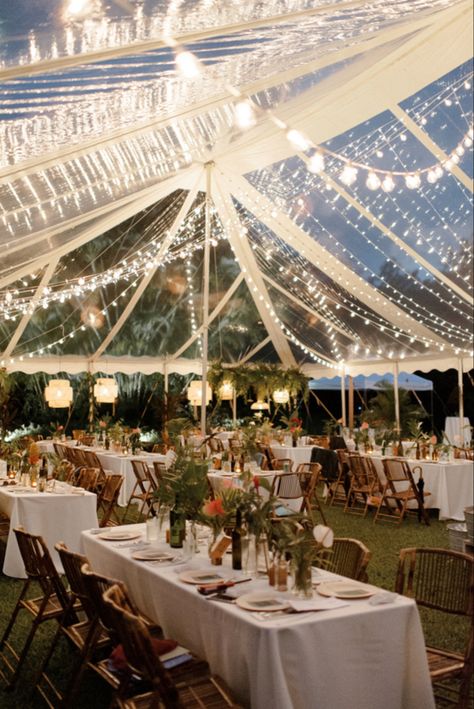 Tent Wedding Lighting, Clear Top Tent Wedding, Clear Top Tent, Outdoor Tent Wedding, Tent Wedding Reception, Clear Tent, Kauai Wedding, Outdoor String Lights, Gazebo Wedding