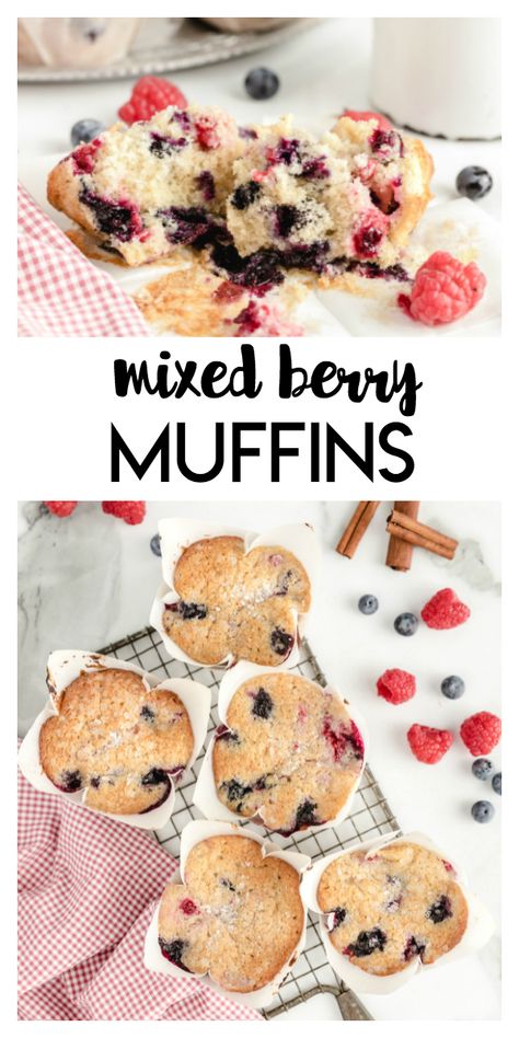 Mixed Berry Muffins are delicious berry filled muffins perfect for anytime of the day! Sprinkled with coarse sugar this recipe is bursting with flavor! Cheesecake Strawberries, Made To Be A Momma, Mixed Berry Muffins, Decadent Cheesecake, Recipe Cheesecake, Applesauce Muffins, Baked Cheesecake, Heath Bars, Berry Muffins