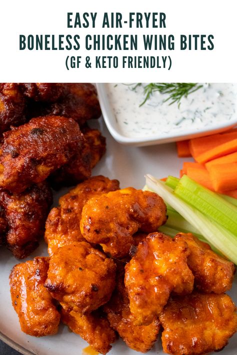 Gluten Free Chicken Bites, Low Carb Chicken Wings, Breaded Wings, Boneless Chicken Wings, Buffalo Chicken Lettuce Wraps, Buffalo Chicken Bites, Air Fryer Fried Chicken, Buffalo Chicken Recipes, Barbeque Chicken