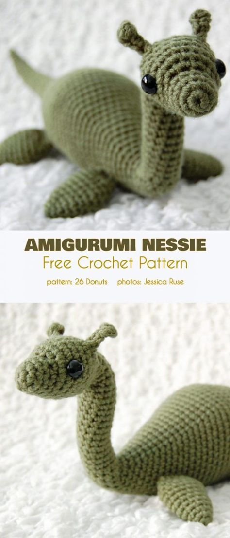 Amigurumi Nessie Free Crochet Pattern Crochet Monsters, Easy Knitting Projects, Confection Au Crochet, Crochet Design Pattern, Crochet Amigurumi Free Patterns, Crochet Amigurumi Free, Fun Crochet Projects, Crochet Animal Patterns, Crochet Diy