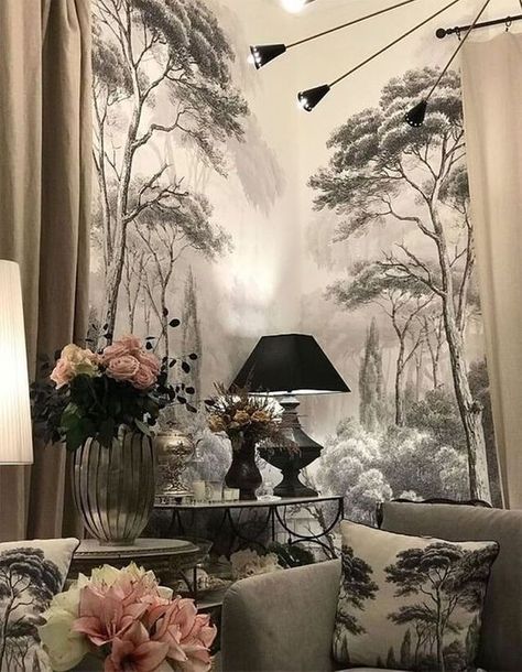 Ananbo Wallpaper Wall Murals, Scenic Wallpaper, Pondicherry, Chinoiserie Wallpaper, Home Decorating Ideas, Decor Home Living Room, Classic Interior, Home Wallpaper, Ideas Home