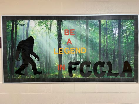 Cave Bulletin Board, Bigfoot Classroom Theme, Fccla Bulletin Boards, Bigfoot Bulletin Board, Funny Elementary Bulletin Boards, Wild About School Bulletin Boards, Wild About Reading Door Decoration, Science Bulletin Boards, Family And Consumer Science