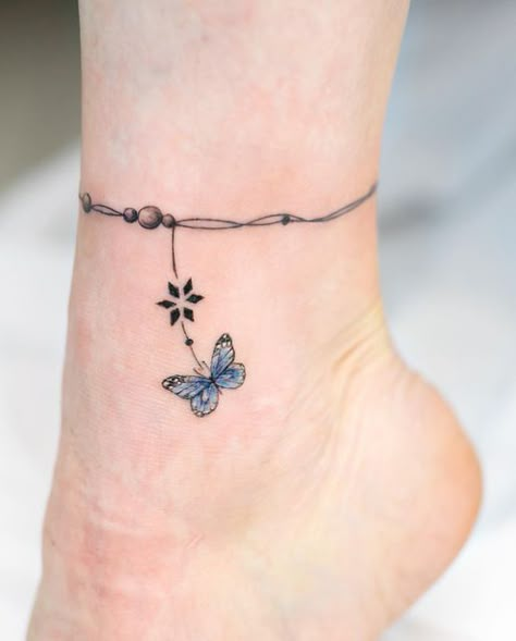 Ankle Bracelets Tattoos For Women, Anklet Tattoos For Women, Butterfly Ankle Tattoos, Cute Ankle Tattoos, Ankle Tattoo Designs, Ankle Bracelet Tattoo, Ankle Tattoos For Women, Bracelet Tattoo, Anklet Tattoos