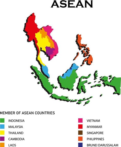 3d isometric asean country map including names of country Peta Asean, Asean Countries, 3d Isometric, Country Names, Country Maps, Peta, Digital Art, Mural, Clip Art