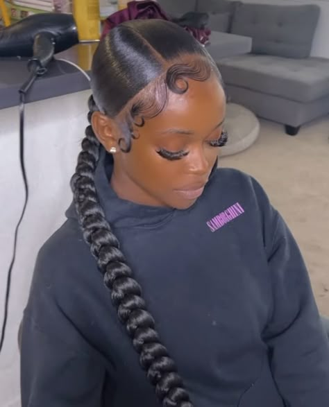 2 Part Braided Ponytail, Braided Ponytail Hairstyles Black Women With Dramatic Edges, One Braid Hairstyles For Black Women, V Part Ponytail Braid, 3 Part Braided Ponytail, High Braids Ponytail, Pondo Hairstyles For Black Women Short, 3d Braided Ponytail, Middle Part Sleek Braided Ponytail