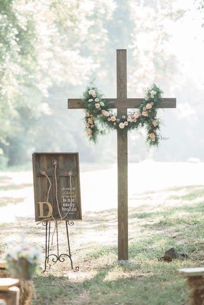 Wedding With Cross, Wooden Cross With Flowers, Pavilion Wedding Ceremony, Outdoor Summer Wedding, Pavilion Wedding, Summer Wedding Outdoor, Fresh Flower Delivery, Outdoor Summer, Wooden Cross