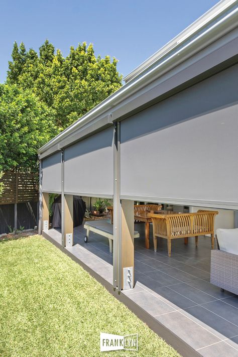 Pergola Entertainment Area, Pergola With Blinds, Outdoor Undercover Area, Enclosed Outdoor Area, Enclosed Pergola Ideas, Enclosed Outdoor Rooms, Outdoor Awning Ideas, Outdoor Enclosed Patio Ideas, Outside Entertainment Areas