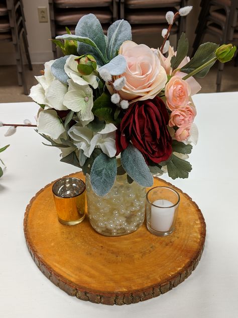 Lambs Ear Wedding Centerpieces, Willow Greenery, Lambs Ear Wedding, Quinceañera Planning, Faux Flower Centerpiece, Rose Centerpieces Wedding, Anniversary Reception, Pink Mason Jars, Rustic Centerpiece