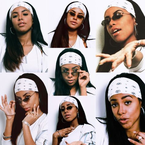 Salifu Idriss Photoshoot Aaliyah White Bandana Outfit, Aaliyah Inspired Photoshoot, Aaliyah Themed Photoshoot, 90s Fashion Bandana, Aaliyah Photoshoot Ideas, 2000s Bandana Hair, Aaliyah Aesthetic Outfit, Rnb Photoshoot, Aaliyah Outfits 2000s