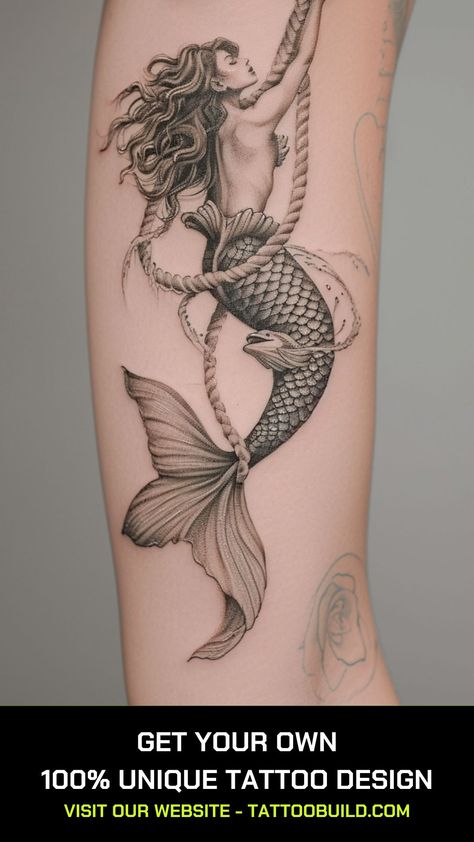 Ocean Tattoo Ideas: Best Ideas and Designs - Tattoo Build Siren Tattoo Dark Mermaid, Mermaid Tattoo Ideas For Women, Siren Mermaid Tattoos, Woman Portrait Tattoo, Side Foot Tattoos, Mermaid Tail Tattoo, Ocean Tattoo Ideas, Tattoos Roses, Tattoo Mermaid