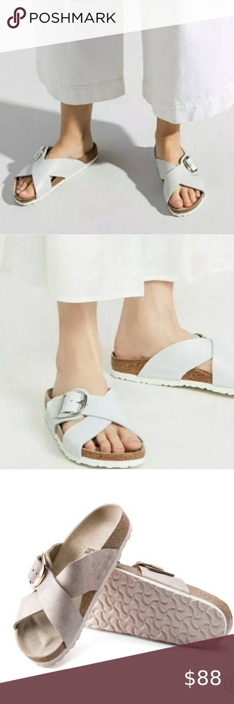 Birkenstock / Siena Metallic Silver Suede Sandals Big Buckle Birkenstock Siena, Birkenstock Shoes, Suede Sandals, Siena, Soft Suede, Birkenstock, Metallic Silver, Buckle, Sandals