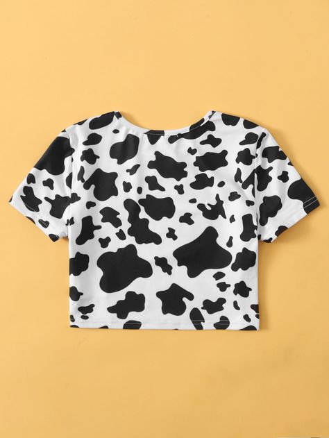 SHEIN Girls Cow Print Crop Tee | SHEIN USA T Shirt Crop Top, Round Neck Tees, Print Crop Tops, Really Cute Outfits, Teenage Fashion Outfits, Casual Girl, Cow Print, Cami Tops, Printed Tees