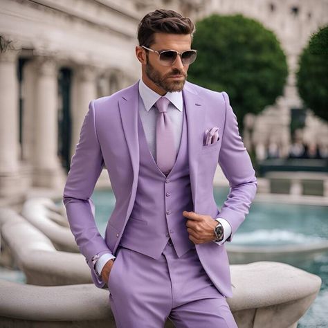 Light Purple Suit, 3 Piece Suits For Men, Party Wear Men, Trending Suits, Vintage Wedding Suits, Purple Tuxedo, Classic Suits, Elegant Modern Wedding, Suits Prom