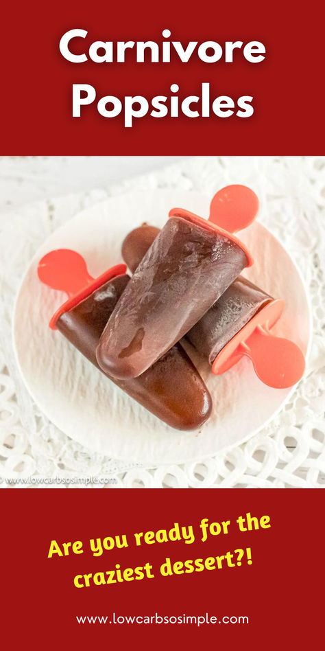 Image of three carnivore popsicles on a white plate. Carnivore Popsicles, Bone Broth Gelatin, Carnivore Desserts, Carnivore Snacks, Popsicles Recipe, Frozen Yogurt Recipes, Carnivore Recipes, Gelatin Recipes, Paleo Meal Plan