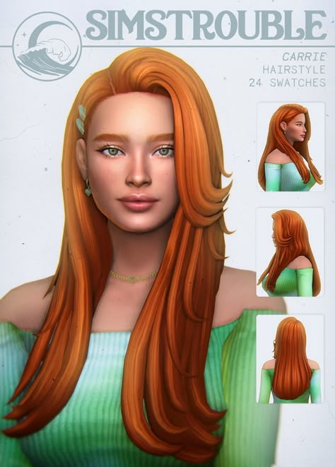 Carrie Hairstyle (2 Versions) by simstrouble | Patreon Simstrouble Cc, Medieval Hair, Ts4 Hair, Sims Download, Sims 4 Cas Mods, Cc Hair, Pelo Sims, Side Part Hairstyles, Sims 4 Game Mods