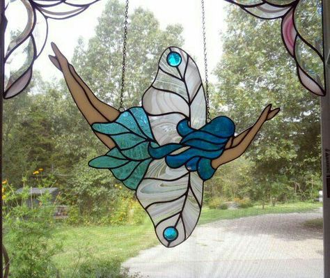 Moth Girl, Stained Glass Quilt, Stained Glass Angel, Stained Glass Birds, Wine Glass Art, Beach Glass Art, Glass Art Projects, Stained Glass Ornaments, Stained Glass Suncatchers