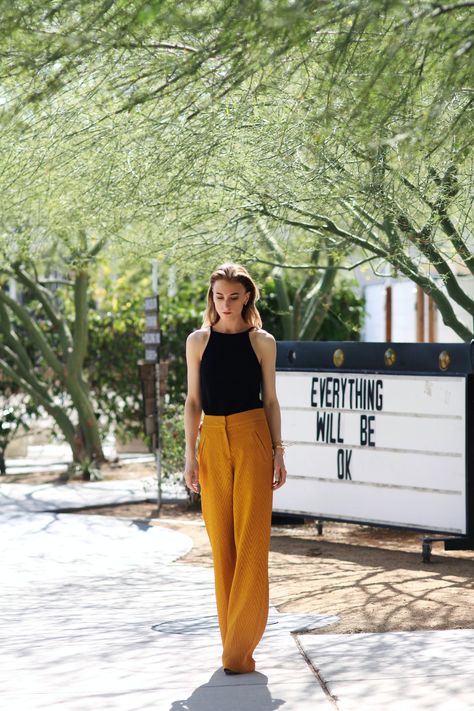 Mustard Yellow Trousers Outfit, Mustard Yellow Palazzo Pants Outfit, Mustard Yellow Jeans Outfit, Mustard Palazzo Pants Outfit, Mustard Yellow Outfit Aesthetic, Mustard Trousers Outfit, Yellow Palazzo Pants Outfits, Yellow Trousers Outfit, Yellow Jeans Outfit